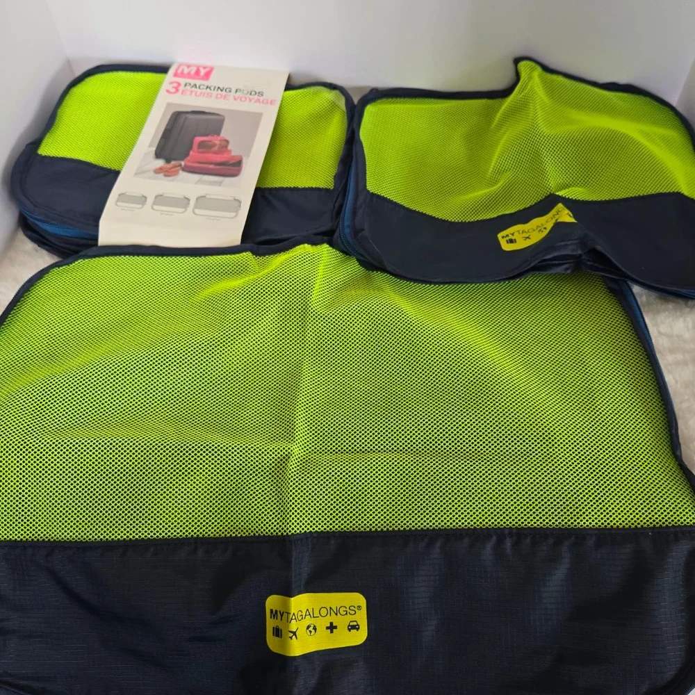 Women's MY TAGALONGS One Size 3-Piece Packing Pods Neon Green Navy Blue - Picture 4 of 4